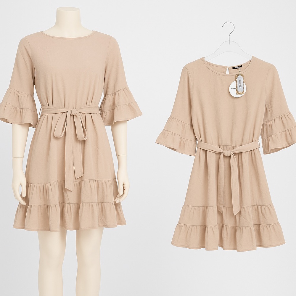 984 Plus Cotton Ruffle Tie Waist